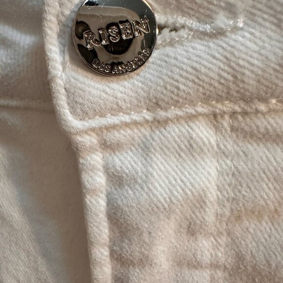 Risen Flare Leg Stretch Jeans Womens Size 9/29 Mid Rise White Denim Raw Hem - Picture 5 of 12